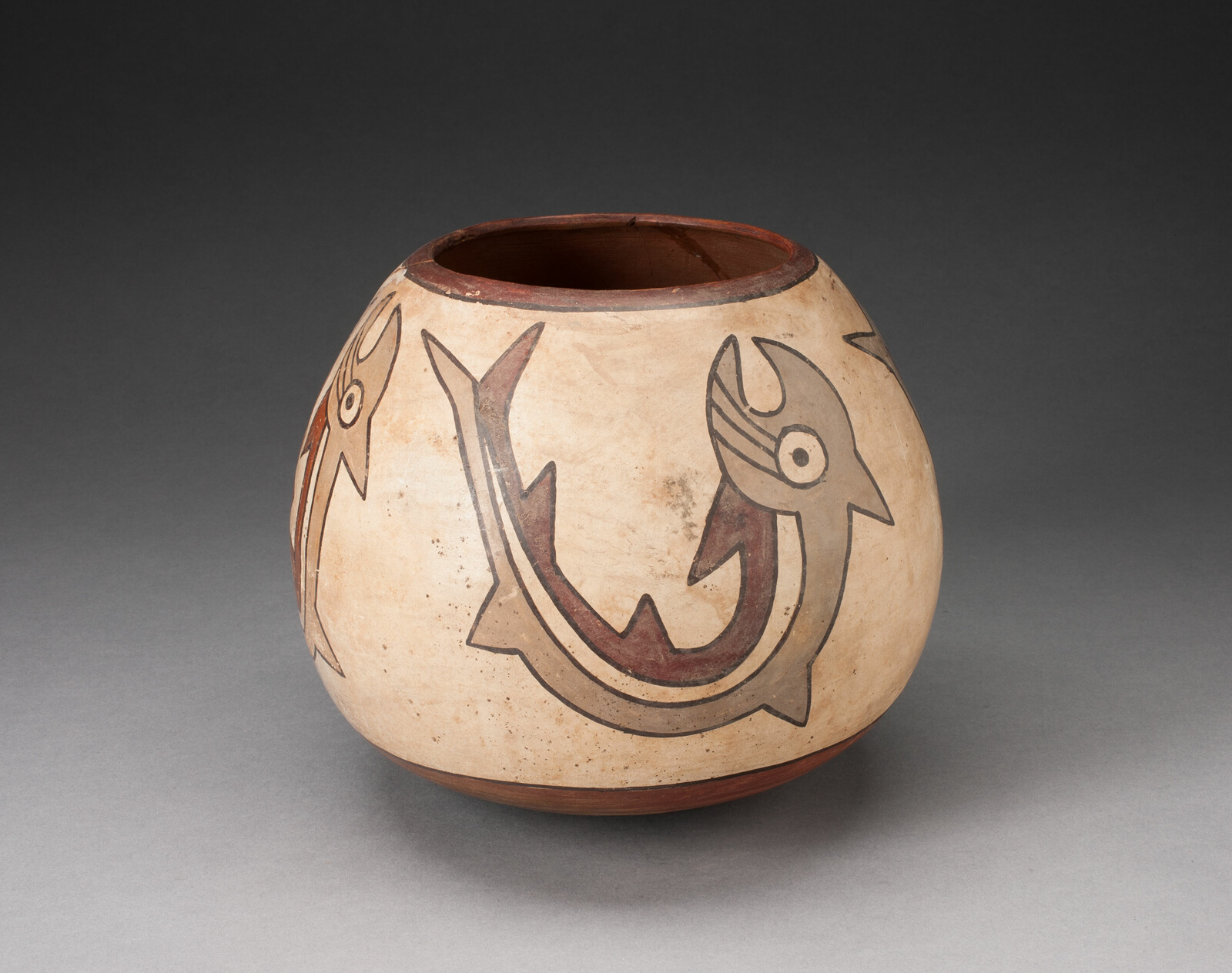 Rounded Jar Depicting Abstract Fish or Sharks by Nasca