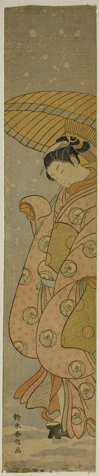 Beauty Under an Umbrella in the Snow by Suzuki Harunobu