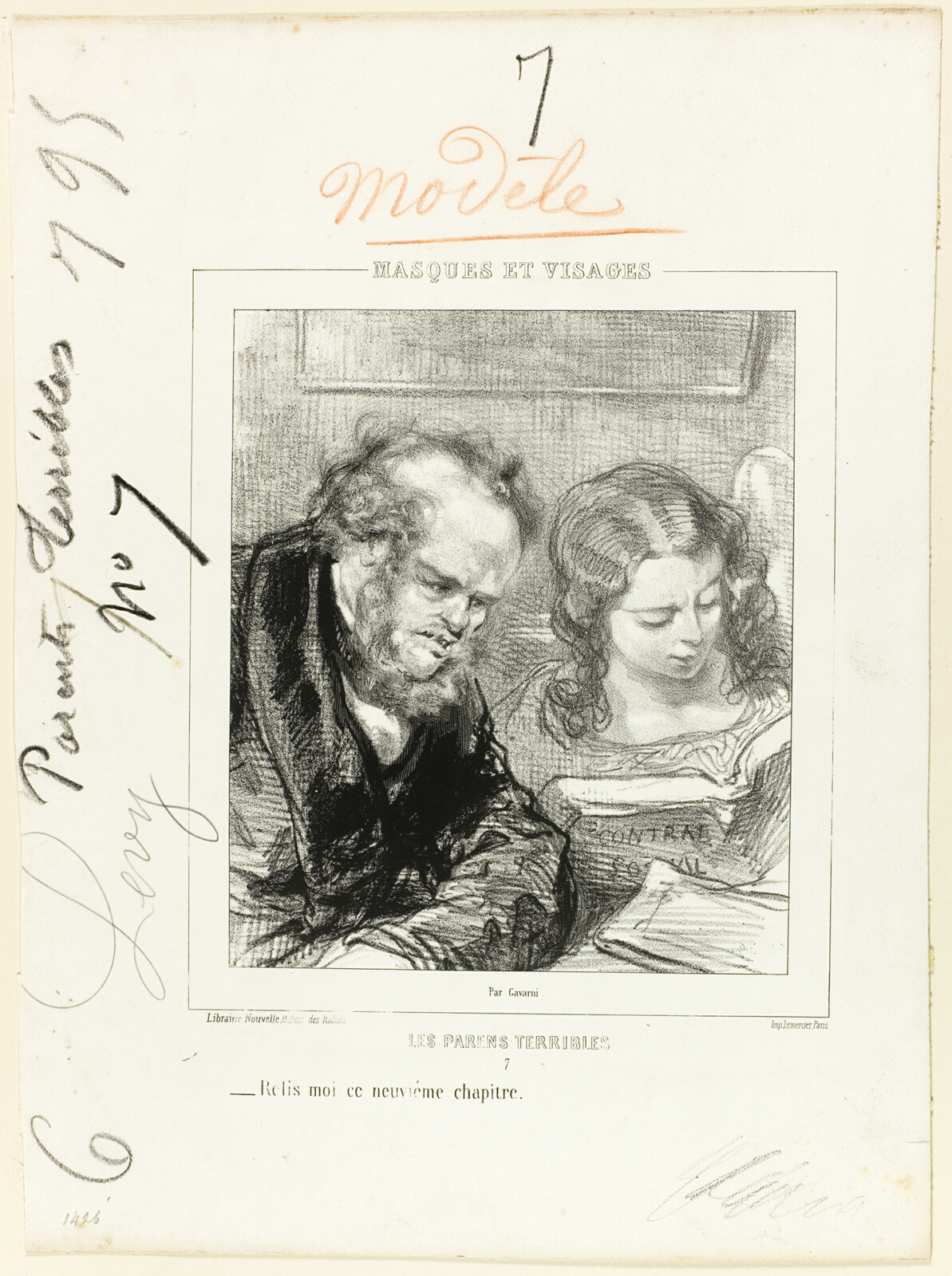 Les-Parents-Terribles series: Will you read that chapter over again... by Paul Gavarni